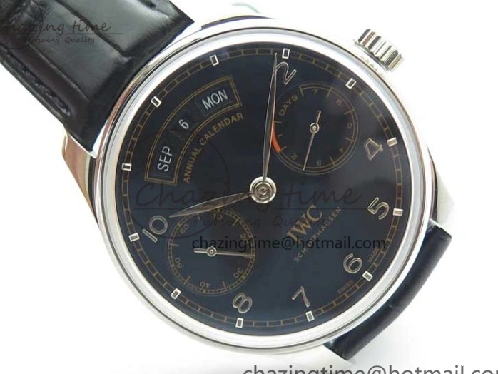 MIROTIME 0108 Portuguese Real PR Real Annual Calendar IW503502 ZF 1:1 Best Edition Black Dial Steel Markers on Black Leather Strap A StreetReady 7134